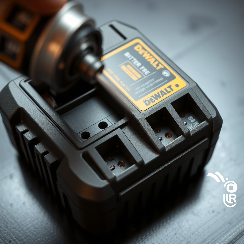 <clean photorealistic photo of a DeWalt DCH273 battery charger being cleaned with compress