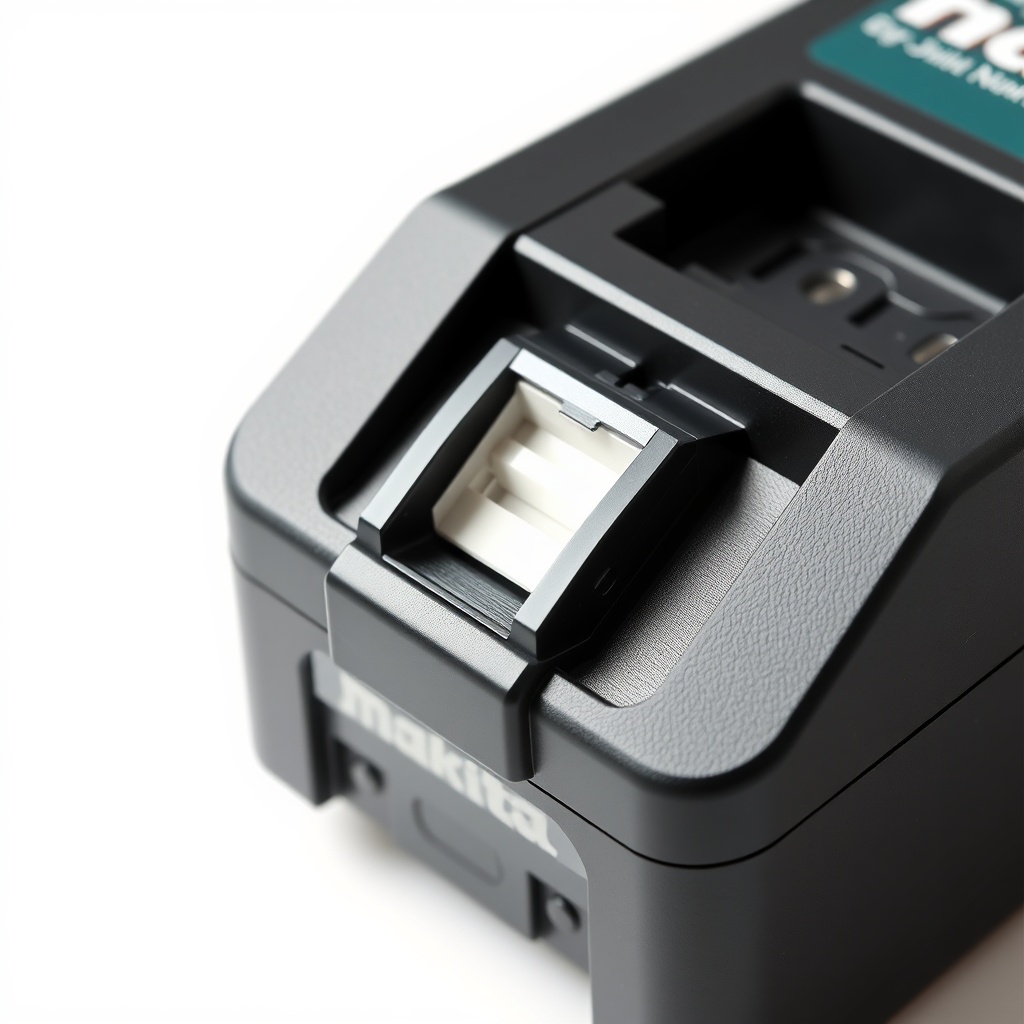 <clean photorealistic photo of Makita HR2470 battery contacts with clear detail
